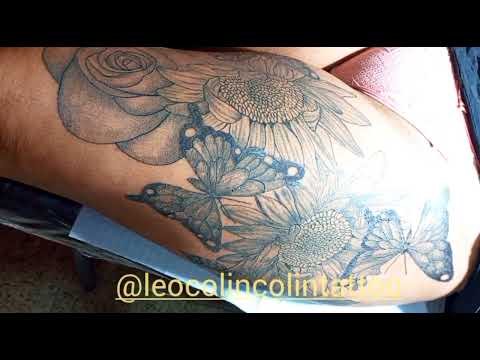 girassol borboleta Whip Shading tattoo floral feminina