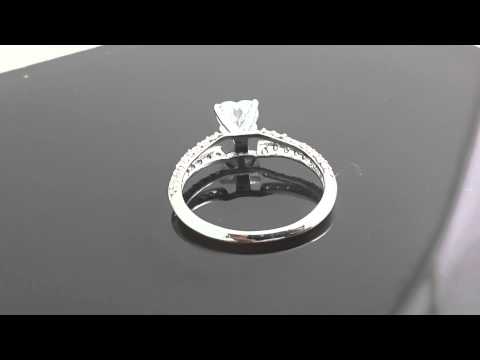 18k white gold 1ct heart solitaire split shank engagement ring..