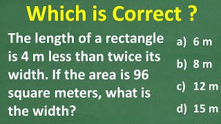A rectangle has a length that is 4m less than twice it’s width. If the area is 96 what is the width?