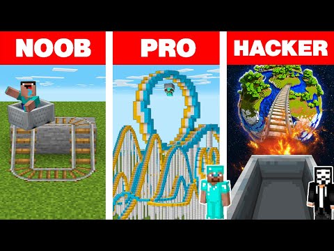 Minecraft ROLLER COASTER HOUSE BUILD CHALLENGE : NOOB vs PRO vs HACKER / Animation