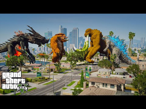 Godzilla, Titan Behemoth vs Gastaroid Queen, WereBoar - Epic Fight ( GTA V Mods )