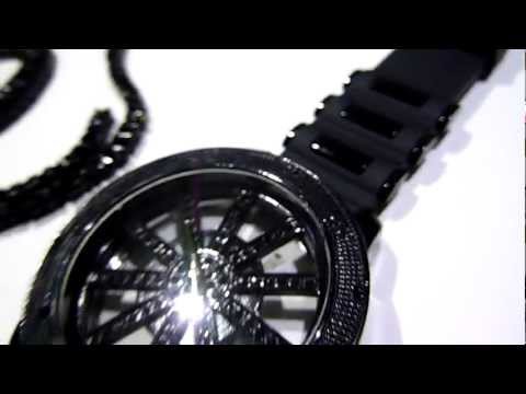 $95 NEW YEAR COMBO#17! Jet Black Tennis Chain + Iced See-Thru Watch - Lab Made Jewelry