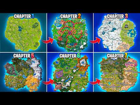 Evolution of Fortnite Map (Chapter 1 Season 1 - Chapter 7 Season 1)