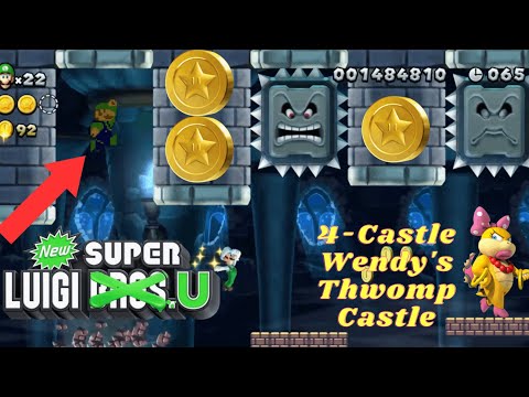 [New Super Luigi U Deluxe] 4-Castle Wendy's Thwomp Castle All 3 Star Coins 100%