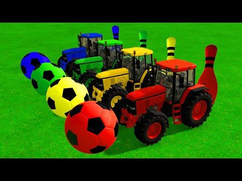 TRACTORS vs SLIDE WITH COLORED BOWLING PINES - Farming Simulator 22