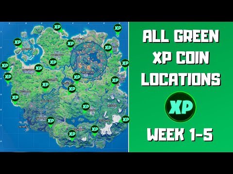 All 20 Green XP Coins Locations in Fortnite (week 1-5)! - Dream of Green Punch Card