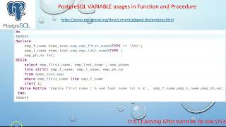 PostgreSQL Variable, How to define Variables in PostgreSQL | %TYPE Variable definition in Hindi#VD39