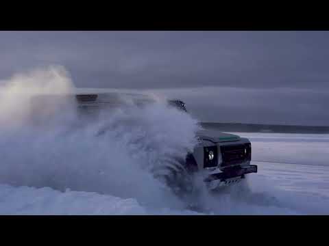 Modified Electric Defender conquering the ice in Sweden