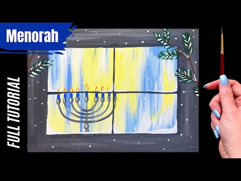 🕎 EP139 'Menorah' easy Hanukkah acrylic painting tutorial for beginners