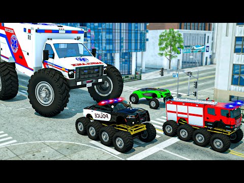 Monster Wheels VS Police Cars - Wheel City Heroes (WCH) - Fire Truck Cartoon for Kids