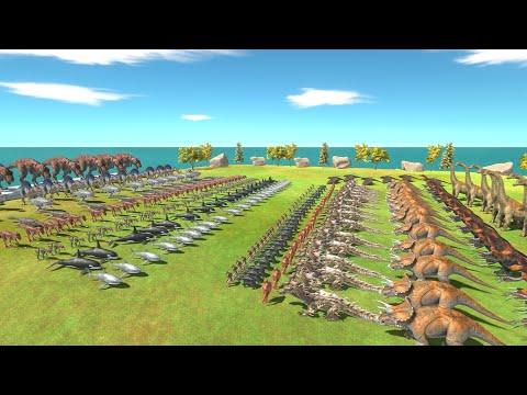 2 VS 2 FANTASY WITH HERBIVORE DINO VS AQUATICS WITH CARNIVORE DINO - Animal Revolt Battle Simulator