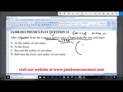 JAMB 2012 PHYSICS PAST QUESTION 33 Concave Mirror
