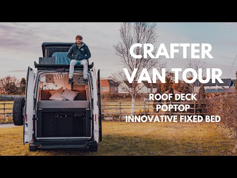 2 STOREY Crafter Van Tour w/ INNOVATIVE FULL SIZED bed & ROOF DECK CHAIRS | Our biggest & best yet!