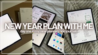NEW YEAR PLAN WITH ME! day one in my 2024 planners and journal + fancy budgeting tandem box unboxing