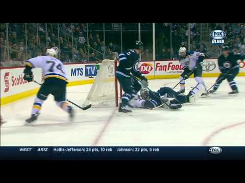 Ondrej Pavelec robs T.J. Oshie in 2nd. St. Louis Blues vs Winnipeg Jets Mar 19 2015 NHL