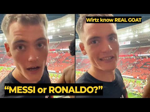 Florian Wirtz reaction when fans asking question 'MESSI or Ronaldo' after winning Bundesliga title