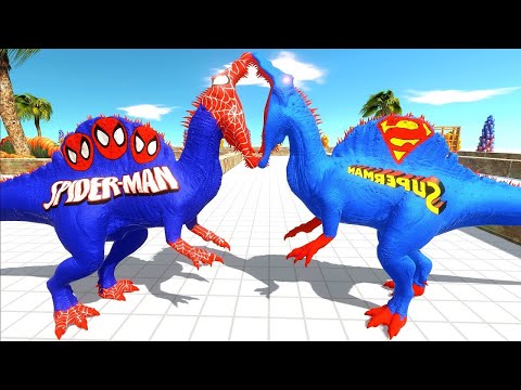 SPIDERMAN SPINOSAURUS vs SUPERMAN SPINOSAURUS DEATH RUN - Animal Revolt Battle Simulator