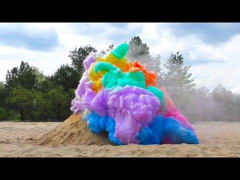 Experiment: Rainbow Volcano Foam Eruption from Mentos VS Coca Cola, Pepsi, Fanta, Sprite, Mirinda