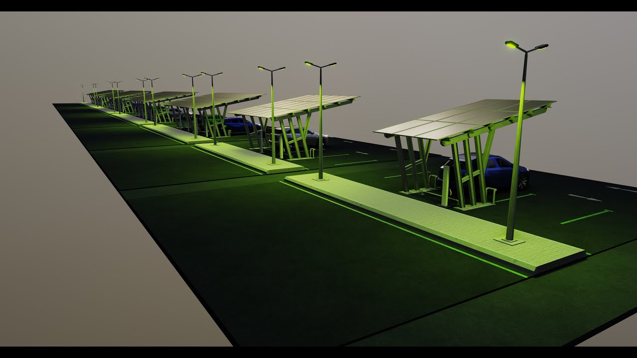 Low Poly Solar Carport Type-3 Pack 3D Model