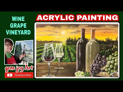 PAINTING WINE GRAPE VINEYARD | Acrylic Painting of Vineyard at Sunset | gene  Art#viralart #arte