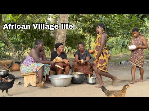 We cooked Ghanaian AUTHENTIC FOOD with CORN and PALMNUT SOUP from scratch in the VILLAGE|APRAPRANSA