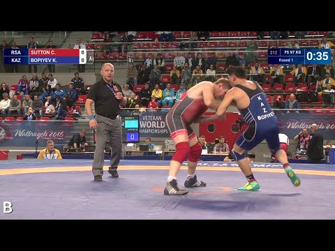 Round 1 FS - 97 kg: C. SUTTON (RSA) df. K. BOPIYEV (KAZ), 6-2