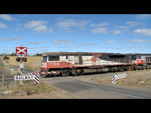 SCT 1PM9 Australian Diesel Locomotive Freight Train At Railway Level Crossing (10/3/2021) - PoathTV