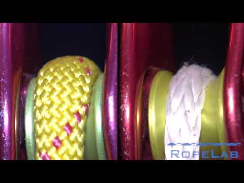11mm Kernmantle polyester vs 12-strand 8mm dyneema behaviour over a pulley