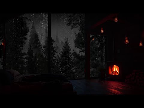 Waldregen und knisterndes Kaminfeuer im Dachboden | Natürliche Klänge für tiefe Entspannung