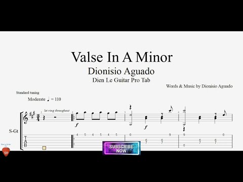 Valse In A Minor - Dionisio Aguado with Guitar Tutorial TABs