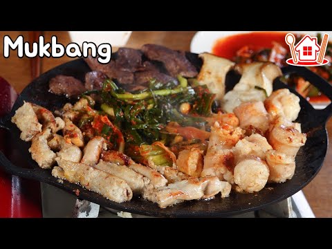 Mukbang de Kani│Como gostar de comer Gopchang grelhado em casa🥩🍗 (intestino de vaca)