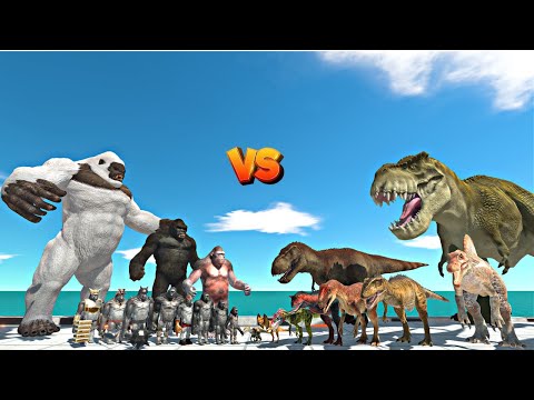 Mutant Primates vs Carnivore Dinosaurs on Lava Box Arena - Animal Revolt Battle Simulator