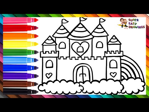 How To Draw A Castle 🏰 Drawing And Coloring A Cute Rainbow Castle ☁️🏰🌈 Drawings For Kids