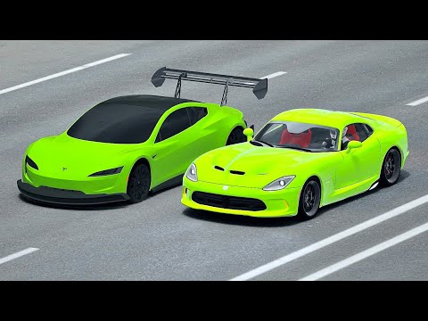 Tesla Roadster GTR vs Dodge Viper Monster - Drag Race 20 KM