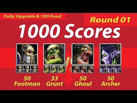 (1KS-R01) 50 Footman vs 33 Grunt vs 50 Ghoul vs 50 Archer (100 Food) Fully Upgrade 1080p