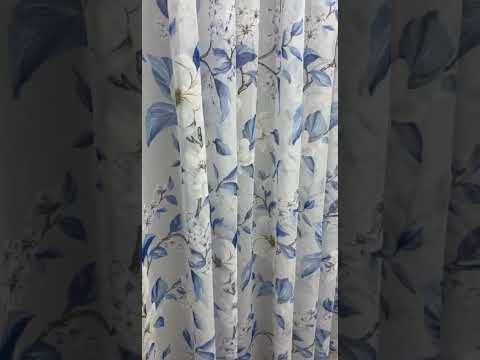 Тюль батист под лен Magnolia с цветочным принтом, бело-голубой, с утяжелителем (YH85-6) - фото 2 - id-p3146029208