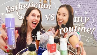 Esthetician Rates My K-BEAUTY Routine! 🫣 *I feel exposed* (ft. Cassandra Bankson)