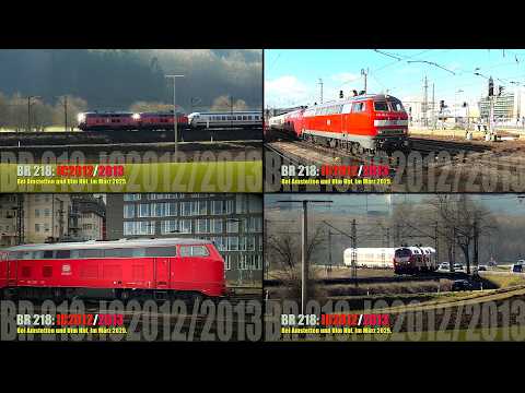 BR 218: 218 406-7, orientrot, vor IC 2012 bzw. IC 2013 im März 2025, Ulm Hbf / Amstetten