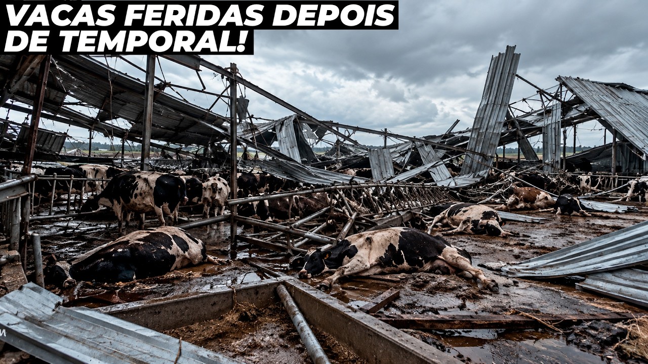 Temporal derruba barracão e vacas leiteiras ficam feridas no Brasil