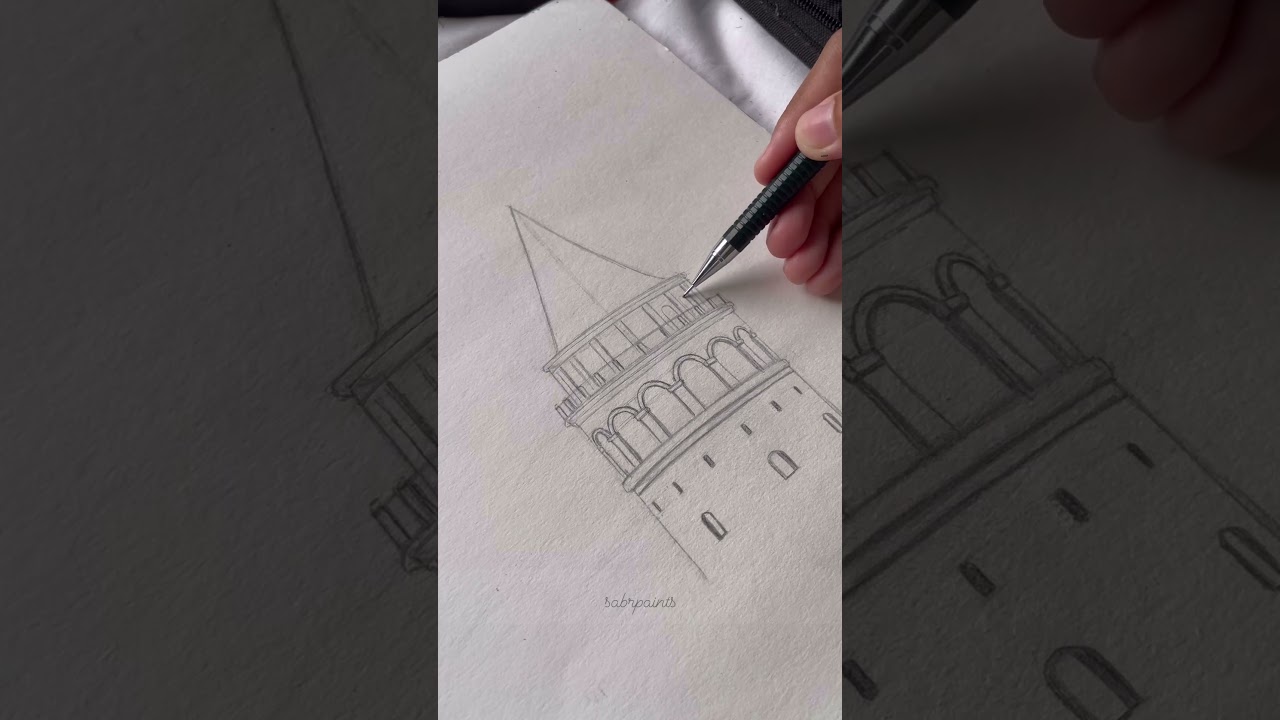 Galatea Tower, #istanbul 💕 #shorts #artlovers #sketch #tutorial #tecnique #pencil #art #sketchbook
