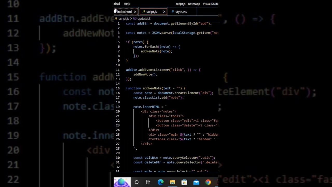 100 days of coding | Notes app using htm l css and javascript | frontend development #shorts #status