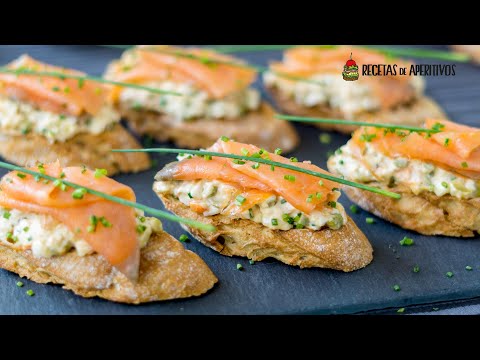 MONTADITOS de SALMÓN AHUMADO con ENSALADILLA de LANGOSTINOS - PINCHOS FÁCILES #33