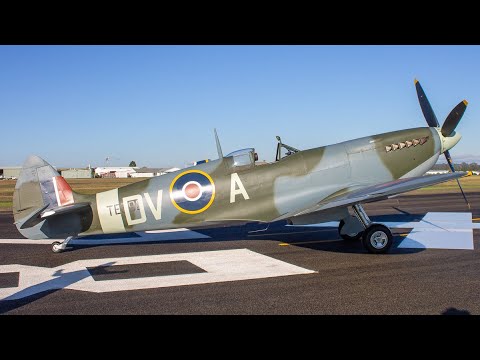4K Spitfire Mk XVI: Merlin engine start, take off, flyby and landing new runway at Archerfield