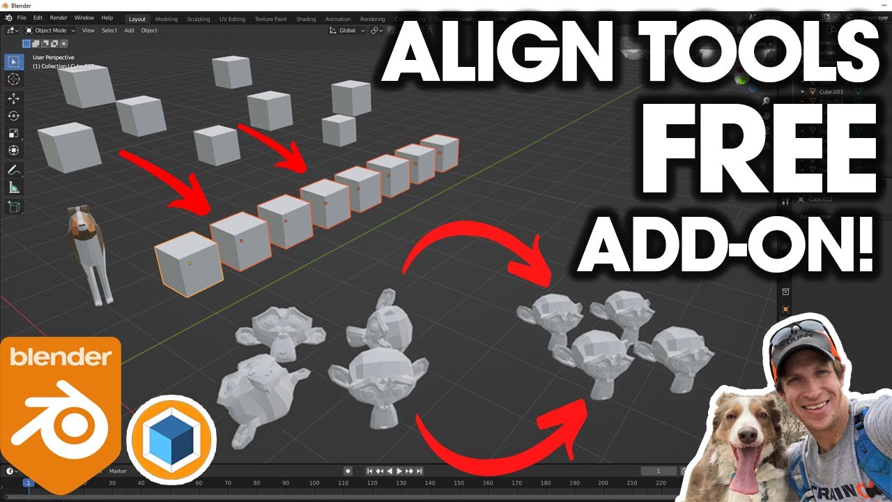 Using the FREE Align Tools Add-On for Blender! (Aligning Objects in Blender)