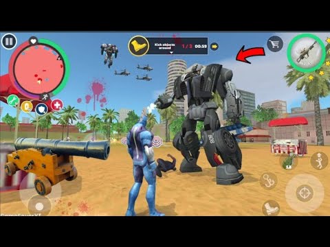 Rope Hero Vice Town -(Rope Hero FightGiant Police Car Robot) Helicopter DestroyPolice Vehicle