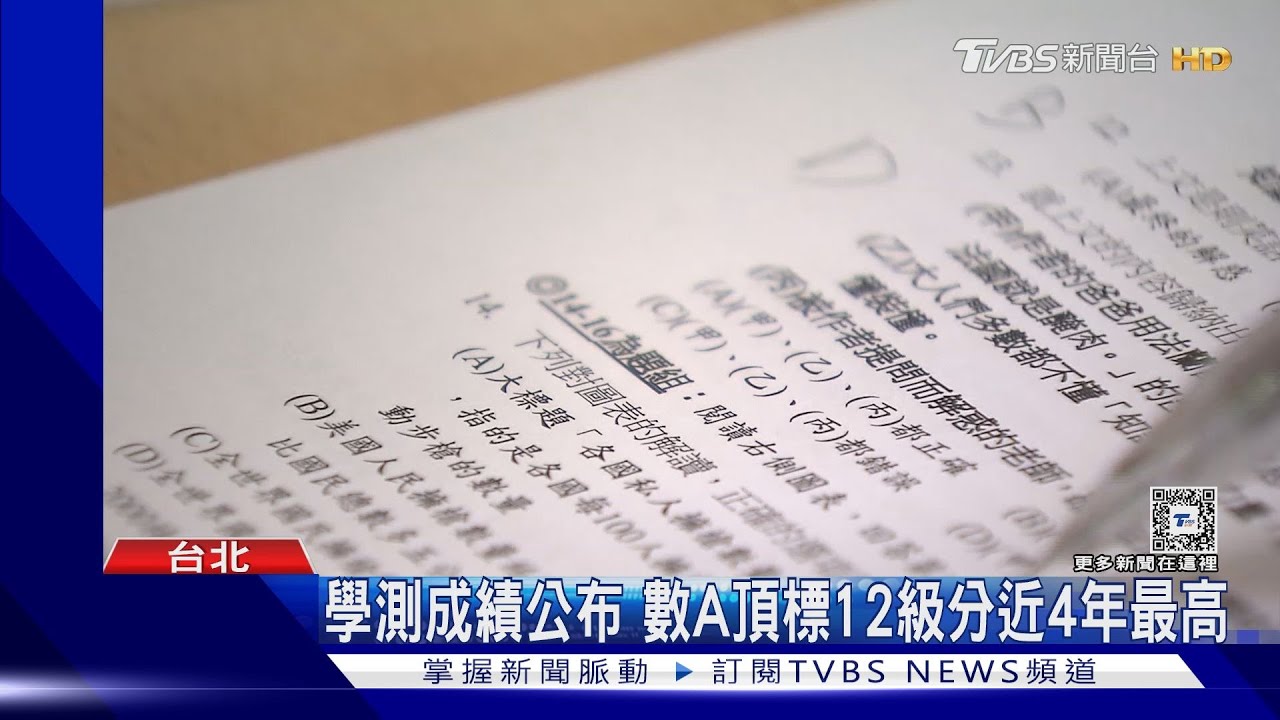 學測成績公布 數A頂標12級分近4年最高
