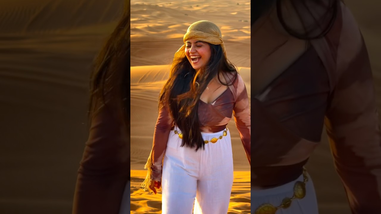 Indian Girl Enjoying Abu Dhabi Desert Safari | Golden Sunset, Sandboarding Desert Vibes #shorts