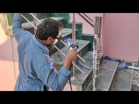Stainless Steel Staircase Railing Full Installation Process | how to make steel stair railing design