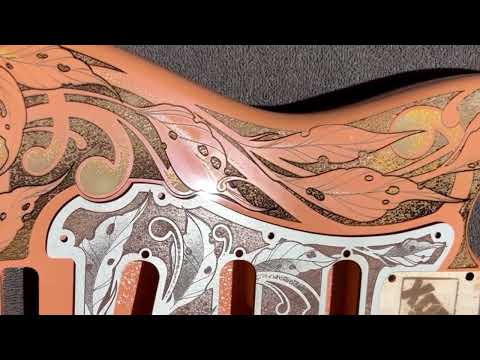 Atlantic Coral XGP Stratocaster Style Laser Engraved Guitar Body with Cherry Wood Veneer Pickguard and Tremolo Cover HSH, HSS, SSS Setups Available image 16