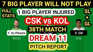 CSK vs KOL Dream11 Team Prediction | CSK vs KOL Dream11 Team Analysis 38th Match Playing11 Pitch Rep